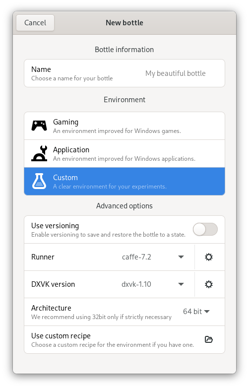 Bottles - Custom environments